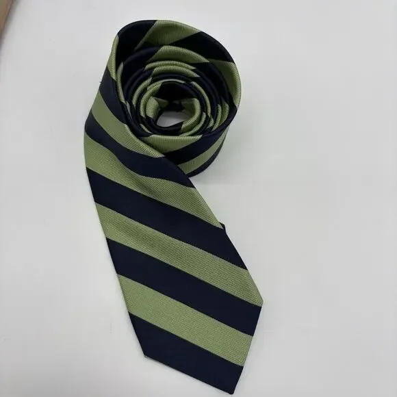 IZOD Silk Necktie Navy Green Repp Stripe Traditional Preppy Academia Classic - Picture 5 of 14
